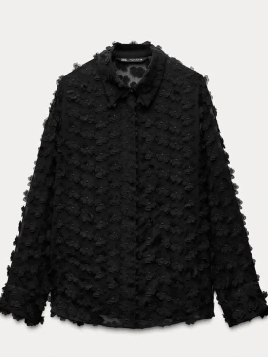Zara Tops - NWT Zara RARE & Retired HTF Black Floral Appliqué Button-Front Shirt Stunning!
